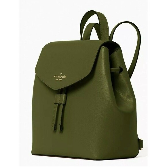 New Kate Spade Lizzie Saffiano Leather Medium Flap Backpack Enchanted Green - Picture 2 of 5